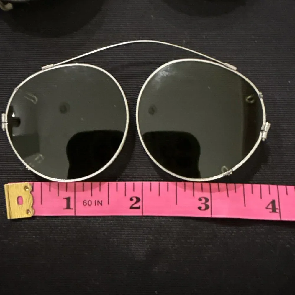 Lot of 2 Vintage Clip On Wire Sun Glasses Green Tint